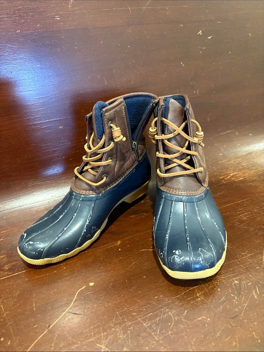 Sperry Navy Blue and Brown Kids Duck Rain Boots